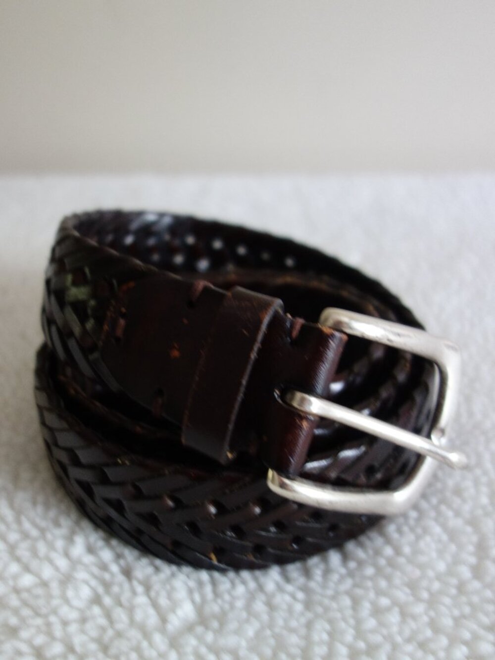 Vntg JOHN W NORDSTROM Brown Braided Leather Belt with Solid Brass Buckle